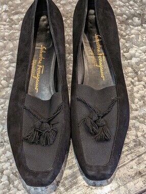 Salvatore Ferragamo Black Suede Tassel Loafers